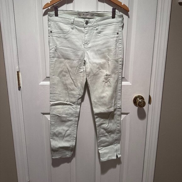 Abercrombie & Fitch Light Blue/White Skinny Ankle Zipper Jeans Womens 6R W28 - Picture 1 of 5